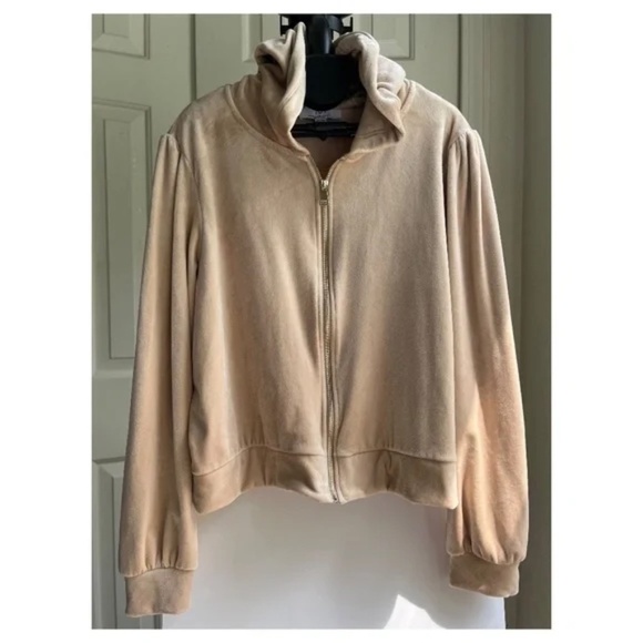 XL Magaschoni Hoodie Velvet Velour Teddy Zip Terry Jacket Taupe Beige Sweater - Picture 1 of 13